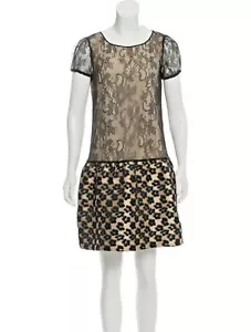 RED VALENTINO Leopard Jacquard & Black Lace Dress Short Sleeve M - Picture 1 of 6