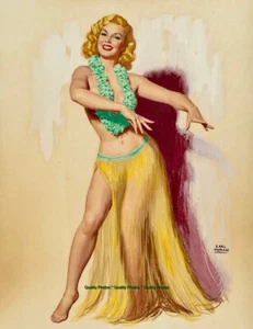 Marilyn Monroe in Grass Skirt and Lei 8.5x11" Photo Print Earl Moran Pinup Art - Picture 1 of 1