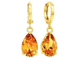 18ct Yellow gold plated drop dangle earrings citrine colored gemstone purple bag - Bild 1 von 12