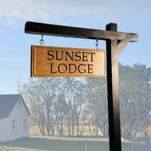 Personalised Hanging Oak House Sign – Custom Engraved House Name – Post Bracket - Picture 1 of 12