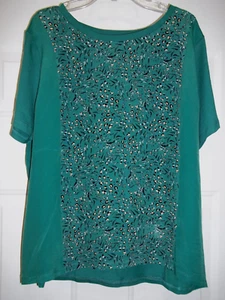 Kachel X Anthropologie Women's SS Top Viscose Silk Blend Floral Green Size 12 - Picture 1 of 6
