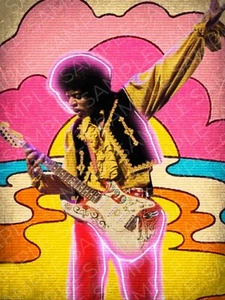 “Peace, Love and Rock” Jimi Hendrix Poster Art 18 X 24 - Framed, Signed & Dated - Picture 1 of 3