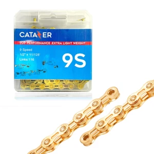 Bicycle Chain 9 Speed Chian 116 Links with Spare Master Links Hollow Out Lightwe - Picture 1 of 12