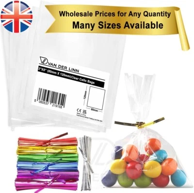 Cello Sweet Treat Bags VDL Cellophane Small Large Candy Party FREE TWIST TIES - Image 1 of 4
