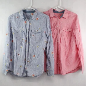 Lot of 2 St. John's Bay Girls Blouses Size L Pink & Blue Striped - Pre-Owned - Picture 1 of 5