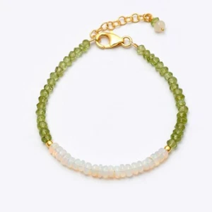Natural Opal & Peridot Gemstone Beaded Bracelet in 925 Silver Clasp 7" b-29 - Picture 1 of 3