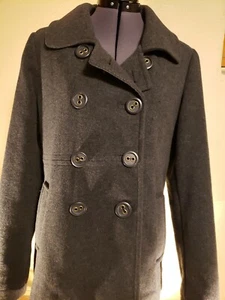 Women Aeropostale Double Breasted Winter Pea Coat  JACKET  Grey LINED L - Picture 1 of 8