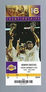 KOBE BRYANT - 2010 NBA GRIZZLIES @ LOS ANGELES LAKERS FULL TICKET - NOVEMBER 2 - Picture 1 of 1