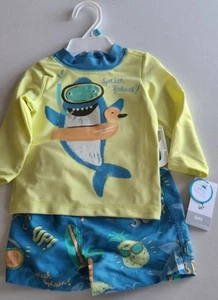 CARTER'S SPLISH SPLASH 2PC RASH GUARD & SWIM SHORTS SET 6 MONTHS INFANT BABY BOY - Picture 1 of 2
