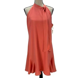 CeCe Sleeveless Halter Neck Knee Length Dress - Coral - size Large - Picture 1 of 8