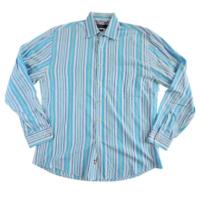 Camisa abotonada Nat Nast para hombre mediana azul rayas calce americano manga larga Foto 1 de 4