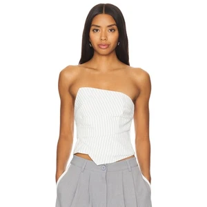 Superdown Top Damen XL weiß schwarz Rianna Nadelstreifen Korsett Cropped Cocktail - Bild 1 von 9