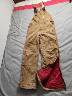 Vintage Carhartt Canvas Insulated Overalls Youth Size XL Brown YYR02 BRN READ - Image 1 of 4