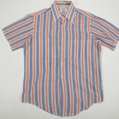 Vintage 70s Shirt Mens Large Penn-Prest Striped Button Down Sheer Paper Thin - Image 1 of 4