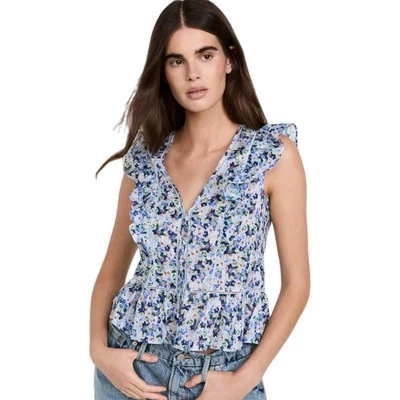 Blusa Top Araya $328 Barba Verónica Para Mujer Azul Floral Encaje Talla 12 Foto 1 de 4