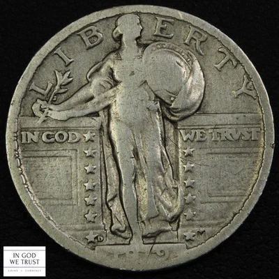 1919 D Standing Liberty Silver Quarter 25C - Cleaned - Image 1 of 2
