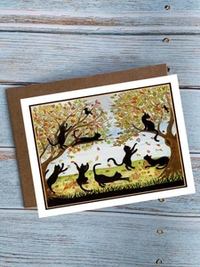 Erntedankfest, Herbst oder Herbst, Notizkarte, mit süßen verspielten Katzen - Bild 1 von 3