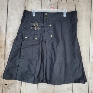 Schwarzer Utility Kilt Khaki Cargotaschen verstellbare Träger Gr. 38 - Bild 1 von 8