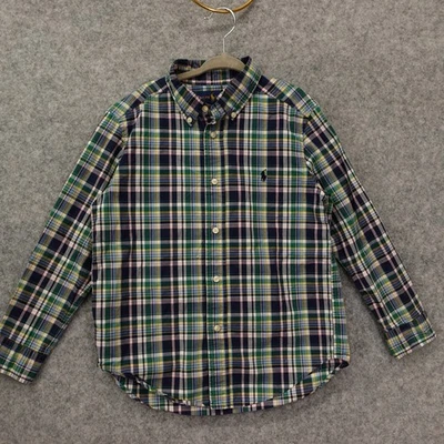 Camisa Oxford Abotonada Niños 6 Verde Azul Tartán Cuadros Ralph Lauren Pony RL Foto 1 de 4