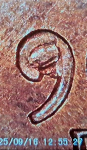 1960 D Lincoln Memorial Cent - Obv Filled 9 Die Chip Rare Mint Error Coin UNC RD - Picture 1 of 5