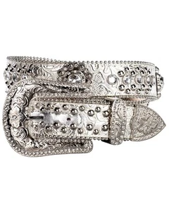 Blazin Roxx Floral Concho and Crystal Metallic Silver Leather Belt - N3516636 - Picture 1 of 6