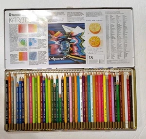 Set 47 matite acquerello Staedtler Karat usate con latta Germania LEGGI - Foto 1 di 10