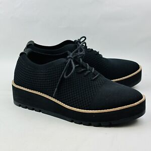 Womens 8.5 Eileen Fisher Eddy 2 Platform Oxford Black Stretch Knit Cap Toe Shoes