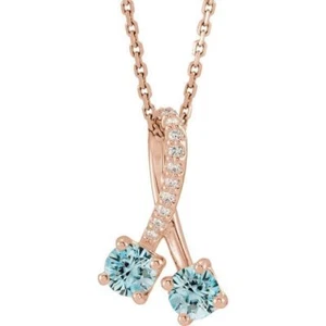 Collar rosa de 14 K azul natural circón y diamante natural 0,05 CTW 16-18 - Imagen 1 de 1