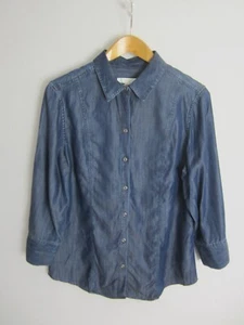 Chicos 2 Womens L Blue 3/4 Sleeve Chambray Tencel Denim Shirt Back Waist Gather - Picture 1 of 8