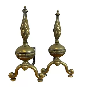 Fire Dogs Brass And Iron Extra Large 17” Victorian Fireplace Decoration Antique - Picture 1 of 11