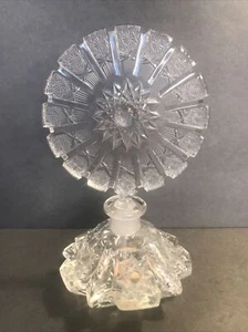 Art Deco perfume bottle/Clear Glass/Czechoslovakia C1940/Sun Shape Stopper/Round - Picture 1 of 13