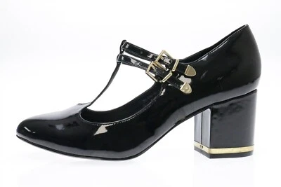 Mujer TOPSHOP Negro Brillante T-Strap Bloque Tacón Zapatos Talla. 7 UK / 40 ¡NUEVO! $120 Foto 1 de 4