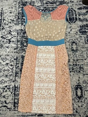 Champagne & Strawberry Ephemere Pink Patterned Lace Sleeveless Dress Sz 4 - Image 1 of 4