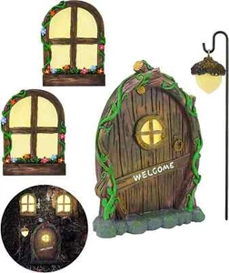 Miniature Gnome Fairy House Window and Door for Trees, Glow in The Dark Yard - Picture 1 of 3