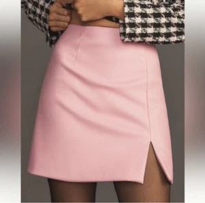 Maeve Anthropologie Minirock aus Kunstleder Damen 4 lila hinten Reißverschluss vorne Schlitz - Bild 1 von 6