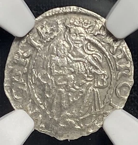 Hungary 1542 KB Madonna & Child, Holy Roman King Ferdinand I Denar Coin, NGC AU - Picture 1 of 5