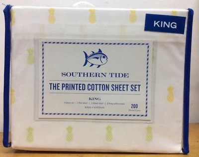 NEW SOUTHERN TIDE GREEN/YELLOW PINEAPPLE TROPICAL KING SIZE SHEET SET - Image 1 of 4