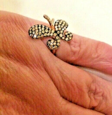 ANILLO MARIPOSA DIAMANTES BLANCO Y NEGRO EFFY 14K YG Talla 4-4.5 Foto 1 de 4