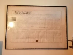 Antique Original framed vellum Indenture with wax seals And Stamp. - Picture 1 of 14