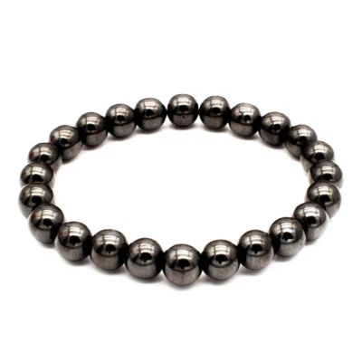 Pulseira de contas de pedra hematita preta | Pulseira elástica | 5 tamanhos disponíveis - Imagem 1 de 4