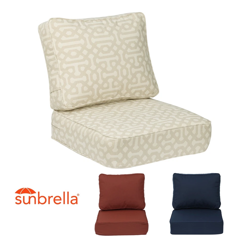 Juego de 2 cojines de asiento profundo para patio exterior de tela para sombrilla con resortes de bolsillo Foto 1 de 2