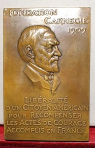1931 rare USA Carnegie Bronze Award Charity french art Medal Hero civilization  - Picture 1 of 3
