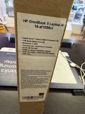 HP OMNIBOOK 5 LAPTOP AI 16-AF1095CL ULTRA 9 285H 1TB 32GB TOUCHSCREEN E105 - Image 1 of 3