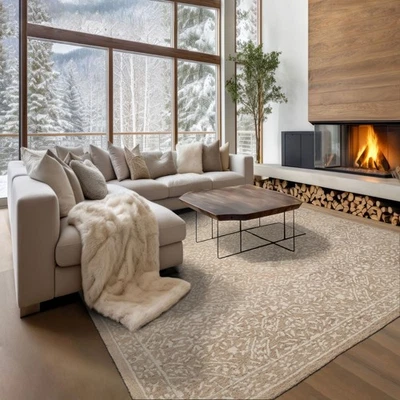 Alfombra oriental tostada de lana TelarBloom varios tamaños GANCHADA A MANO TRANSICIÓN Foto 1 de 4