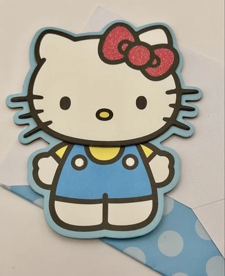 * TARJETA DE FELICITACIÓN DE CUMPLEAÑOS HELLO KITTY TARJETA DE PIE/DIVERSIÓN/LUNARES NIÑAS/BRILLO Foto 1 de 4