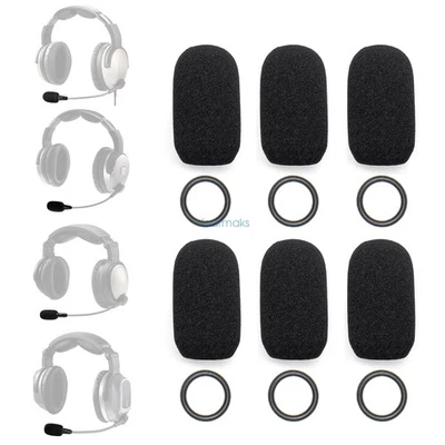 VOARMAKS 6 Mic Foam Covers+6 O-Rings for Lightspeed Zulu 3 , Sierra, Tango, PFX Headset
