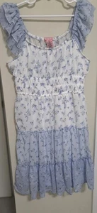 Big Girls Ruffle Sleeves Smocked Top Multicolour Floral Summer Dress L 10 - 12 - Picture 1 of 12