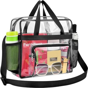 Clear Transparent Tote Bag PVC w/ Zipper Stadium Approved Shoulder Handbag Purse - Picture 1 of 23