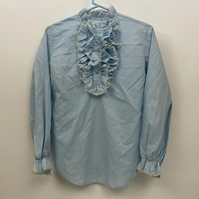 Blusa Camisa Top Azul Manga Larga Pullover Vintage Hecha en Unión para Mujer ILGWU Foto 1 de 4