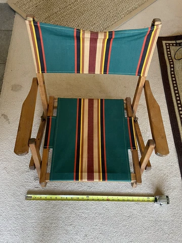 Vintage Wood Canvas Beach Chair Used. Short Legs Cover